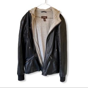 Danier Black Leather Jacket with Hood